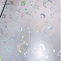 Parapluie droit transparent écologique YS-1128 en POE avec bord festonné, impression holographique laser étoile et lune, parapluie bulle en POE