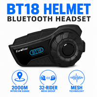 Interfono Bluetooth per Casco Moto BT18-MESH V5.2 2000M per Gruppi di 32 Motociclisti con Condivisione Musica, Altoparlante da 43mm, IP67