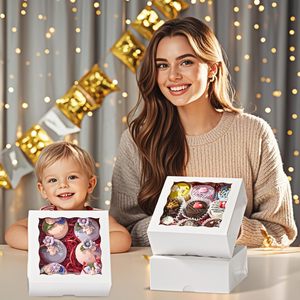 Slshepack 20 cái 6 "x 6" x2 trắng có thể tái chế bánh thư mục cửa sổ-nhỏ bánh cookie Macaron <span class=keywords><strong>Pie</strong></span> Truffle sô cô la bao bì thực phẩm - Product Image 6