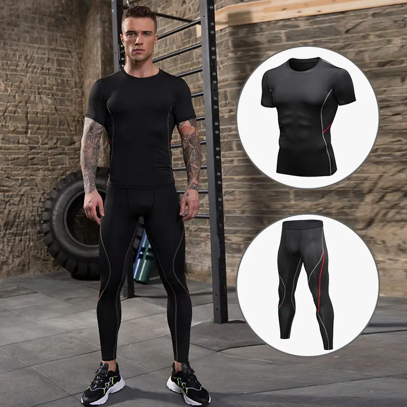 nuevo Conjunto de para hombre mallas para correr traje deportivo kit de protección contra sarpullido camisas de manga corta chándal de entrenamiento de Fitness 