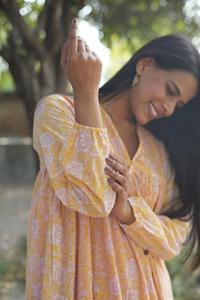 Vestido de algodón tejido acampanado con estilo para mujer, estampado en tonos sutiles, ligero, informal, de verano, ecológico, lavable, al por mayor - Product Image 3