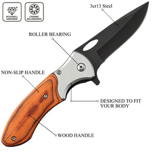 Dao gấp bỏ túi ngoài trời chuyên nghiệp, tùy chỉnh, cán gỗ, thép không gỉ 3cr13, OEM - Product Image 3