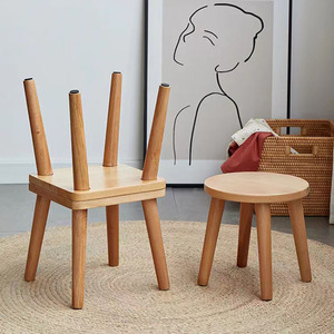 Solid Wood Round <b>Stool</b> Beechwood Color 26cm Durable Home Use For Bedroom Living Room Balcony <b>Bathroom</b> - Product Image 3