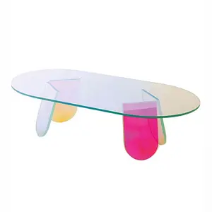 Factory Wholesale Custom Fashionable Home Nesting Desk Rainbow Tea Table Iridescent Acrylic Coffee Table