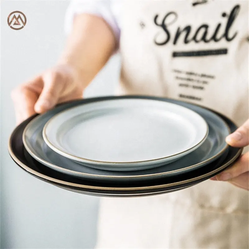 Pure Grey White Black Color Round Shape Porcelain Dinnerware Dinner Plate Sets Ceramic