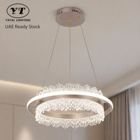 Lustre moderne en fer rond à anneau, dimmable, télécommande tricolore, pour salle à manger, salon, décoration intérieure, 50 cm, 120 W