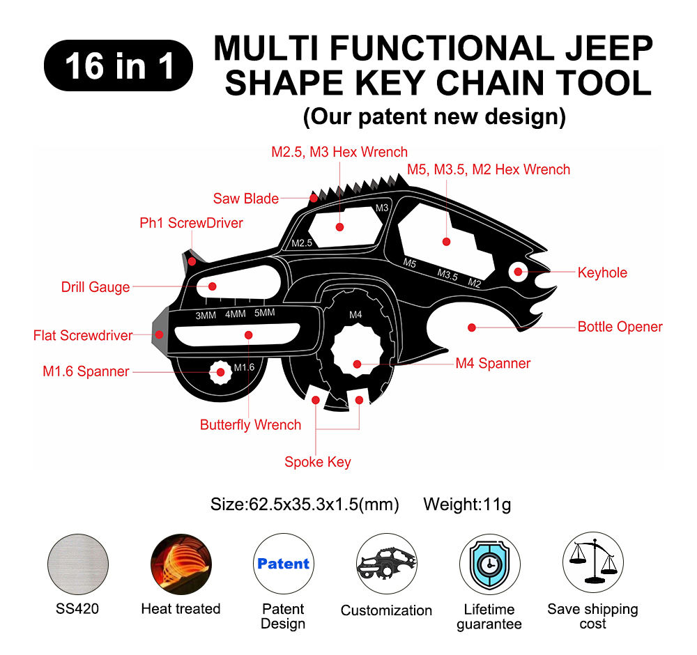 16-in-1 J-eep Shape Card Tool