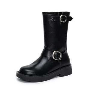 Nuevas Botas de Media Pantorrilla Estilo <span class=keywords><strong>Biker</strong></span> con Hebilla Metálica Retro, Punta Redonda, Aspecto Desgastado, de Microfibra, Impermeables, para Otoño/Invierno - Product Image 5