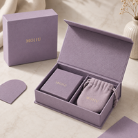 Kit de Boîtes à Bijoux Magnétiques en Microfibre de Luxe en Gros avec Logo Personnalisé, Ensemble d'Emballage de Bijoux avec Boîte à Bague et Pochette en Velours