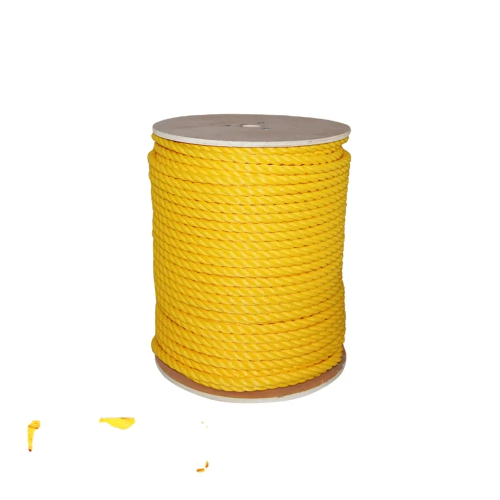 Sarı PE PP 10mm 3-Strand polipropilen inşaat kordon halat