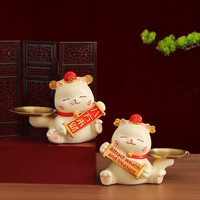 Chat porte-bonheur en résine de style chinois, ornement de rangement pour clés, décoration créative pour l'entrée et le salon