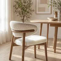 Chaise de salle à manger en tissu de style moderne du milieu du siècle, avec dossier incurvé, pieds en métal, chaise d'appoint rembourrée pour cuisine et salon