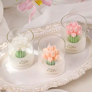 Luxus-Valentinstagsgeschenk Glas Tulpenblumenstrauß Duft-Aromaskerze