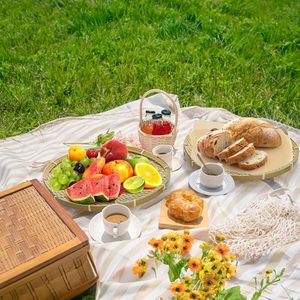 Bandeja Redonda Tejida a Mano 100% de Ratán y Bambú, Bandeja Plana y Poco Profunda para Frutas y Alimentos, Cesta de Mimbre Tejida, Bandeja para Servir, Plato, Soporte de Almacenamiento - Product Image 4