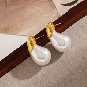 Boucles d'oreilles en forme de goutte d'eau, imitation perle, plaqué or, acier inoxydable, bijoux tendance - Product Image 3