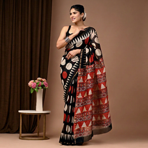 Sari de Seda Chanderi Premium con Elegante Diseño Étnico Tradicional Indio, Blusa Incluida, Ideal para Festivales y Bodas Indias - Product Image 1