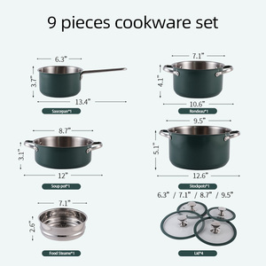 4pcs Stainless Steel Ceramic Coated <strong>Pot</strong> Set, Including 1 Milk <strong>Pot</strong>, 2 Stockpots, 1 Non-stick Pan, 4 LIDS and 1 Steamer Green - Product Image 2