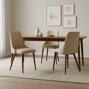 Set di 2 sedie da pranzo moderne senza braccioli in stile Mid-Century, tessuto color grano, gambe in noce scuro - Product Image 2