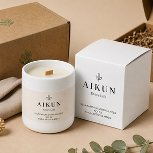 เทียนหอมเซรามิกขี้ผึ้งถั่วเหลืองสีขาวสะอาด ยี่ห้อ AIKUN Factory Private Label สำหรับโรงแรม สปา ห้องนอน รอมฎอน - Product Image 1