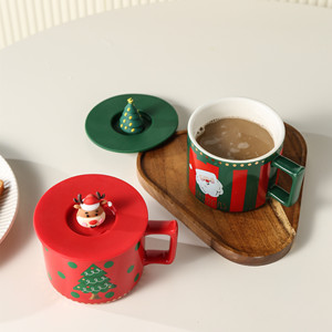 Taza de Cerámica Navideña con Tapa y Cuchara, Linda Taza de Dibujos Animados, Taza para el Desayuno - Product Image 5