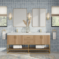 CBMmart 2025 Nouvelle vanité de salle de bain en bois massif en chêne blanc sur mesure avec lavabo et robinet miroir