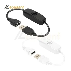 Hot 5V USB Power Supply Connector On Off Cable - 501 Button Switch, 22 AWG Wire, Male & Female Ends, 30cm Length, Black / White