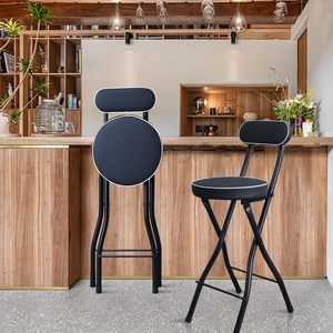 2 Taburetes de Bar Plegables Negros Modernos, Sillas de Comedor Portátiles con Acolchado de Cuero, Taburetes Altos para Isla de Cocina para <span class=keywords><strong>Adultos</strong></span> - Product Image 2