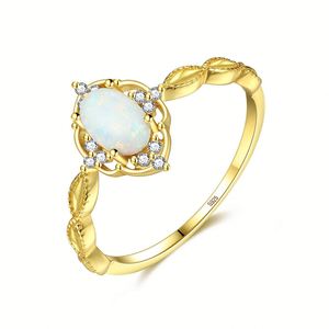 Conjunto de Joyería de Ópalo, Collar, Aretes y Anillo Chapados en Oro de 22k, Diseño Clásico de Flor para Mujer, Joyería Fina para Boda - Product Image 4