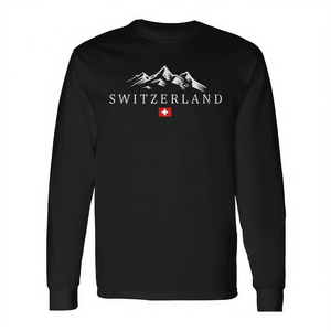 T-shirt à manches longues Suisse, motif montagne, imprimé drapeau national - Product Image 2