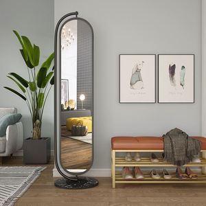 Productos de tendencia Decoración para el hogar Estilo nórdico simple contemporáneo Luz giratoria Espejo de cuerpo completo Colgador de ropa montado en el piso Espejo para el hogar Muebles de sala de estar personalizados - Product Image 2