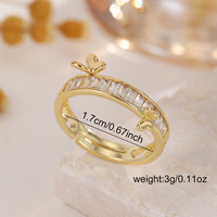 Bague ouverte double papillon entièrement sertie de diamants pour femme, design de niche de luxe léger, zircon pavé, bande délicate réglable, cadeau en or