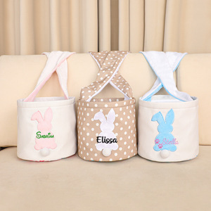 Personalized Embroidery <strong>Easter</strong> <strong>Bunny</strong> <strong>Basket</strong> with Rabbit Tail Bag Portable Bestseller Long Ears with Knots <strong>Easter</strong> <strong>Bunny</strong> <strong>Basket</strong> - Product Image 1