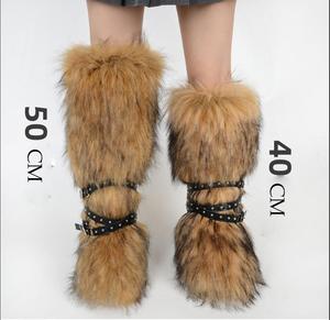 Bottes <span class=keywords><strong>en</strong></span> fausse fourrure Y2k <span class=keywords><strong>de</strong></span> 25 cm pour femmes, bottes d'hiver pour la neige, chaussures moelleuses et luxueuses, chaussures chaudes et confortables, bottes <span class=keywords><strong>de</strong></span> <span class=keywords><strong>ski</strong></span> mi-mollet - Product Image 4