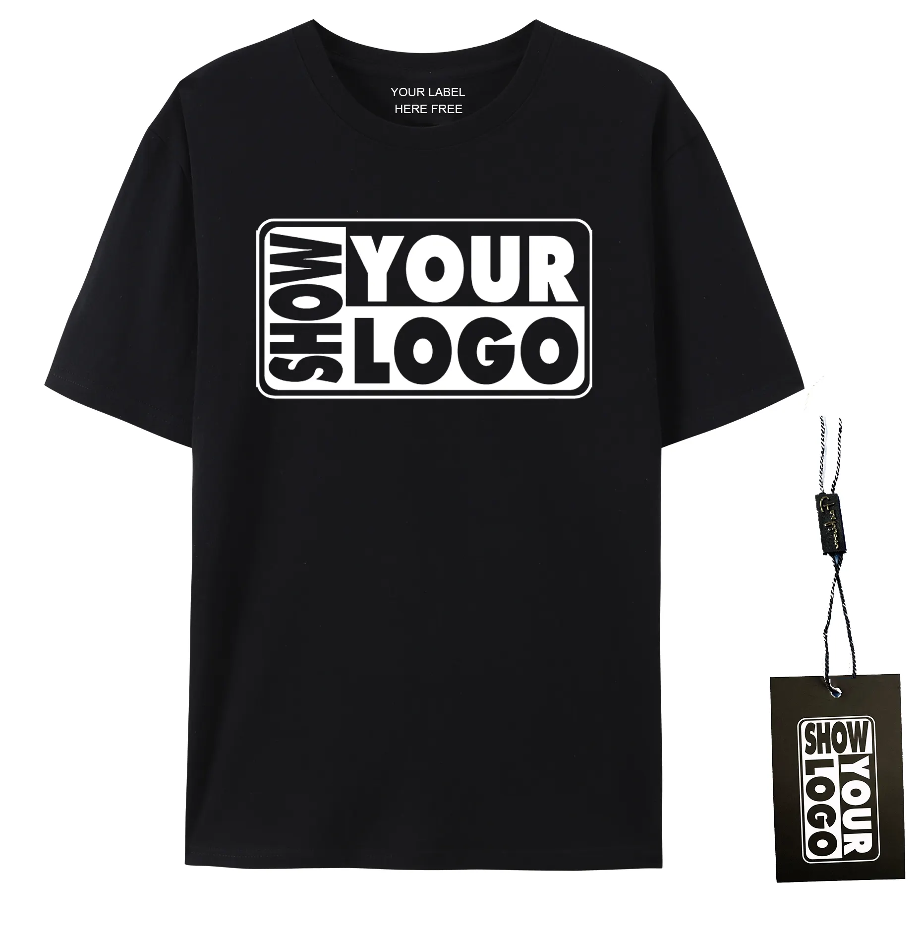 Free label printing free cards with your logo 190gsm 100% cotton custom men's t-shirts
