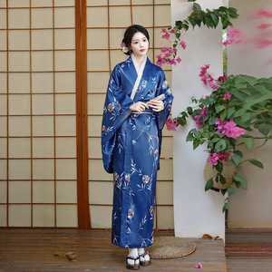 Kimono Japonés, Disfraz <span class=keywords><strong>de</strong></span> Cosplay, Kimono Azul Vintage para Mujer, Estilo Asiático, Yukata Sexy con Obi, Vestidos <span class=keywords><strong>de</strong></span> <span class=keywords><strong>Geisha</strong></span> Estampados - Product Image 1