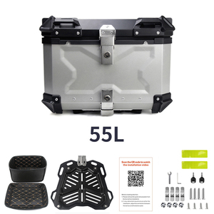 SLKE 55L New Motorcycle Tail Box Aluminum Silver Black With Linier Bottom Plate Larger Motorcycle Trunk For Sale