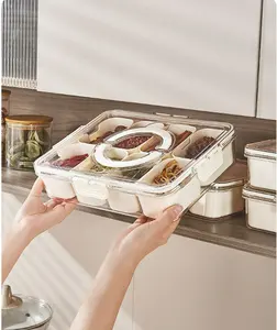 ढक्कन और हैंडल के साथ प्लास्टिक विभाजित भोजन परोसने वाली ट्रे मसाले भंडारण कंटेनर लंच बॉक्स अनुकूलित लोगो व्हाइट ऑफिस आधुनिक