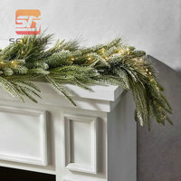Guirlande de Noël pré-éclairée en pin floqué avec lumières LED, flexible, verdure enneigée, imperméable, pour extérieur, porche, rampe d'escalier