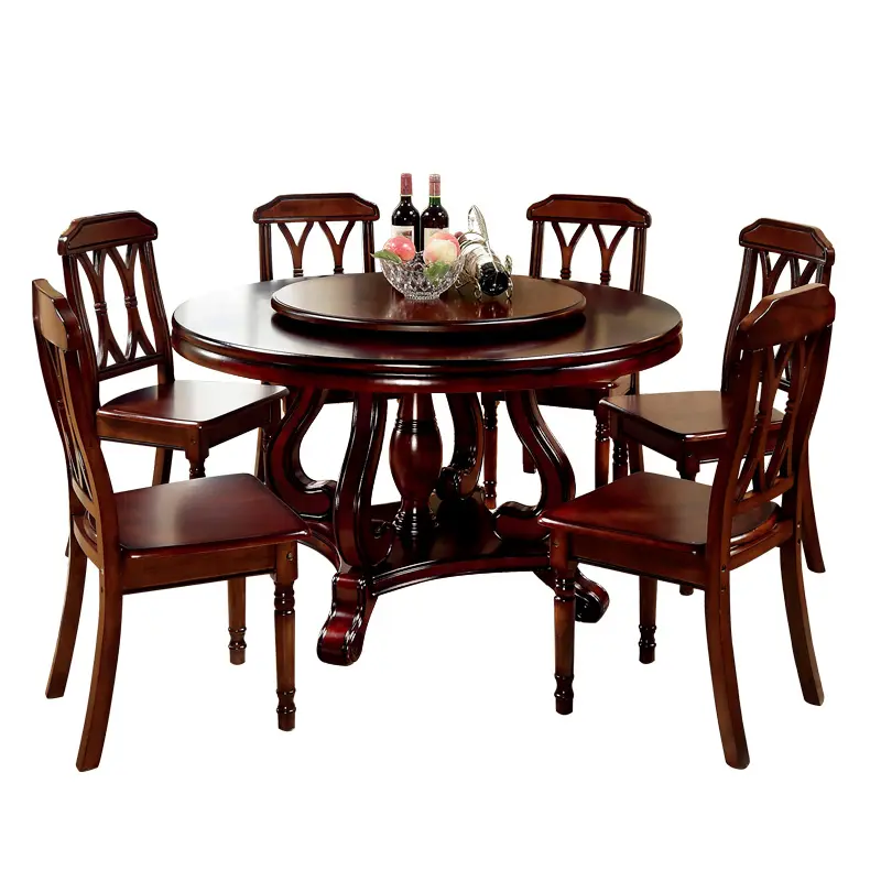 Mobiliário de casa novo design de madeira sólida jantar clássico mesa de jantar rotativa