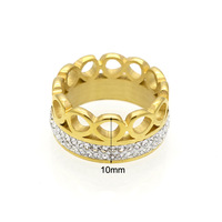 Bague de personnalité européenne et américaine en acier inoxydable, motif cercle à l'infinité porte-bonheur, double rangée de pierres taillées, tendance