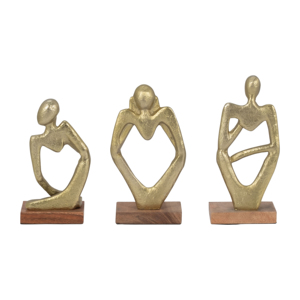 Set di 3 sculture astratte in metallo dorato per decorazioni per la casa, soggiorno, ufficio, espositori da scaffale, stile moderno boho - Product Image 4