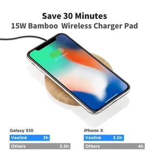공장 맞춤형 레이저 로고 10W 15W 휴대용 데스크탑 전화 고속 충전 대나무 무선 충전기 패드