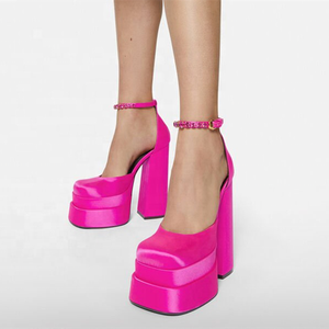 Nouvelles Sandales Tendance à Bout Carré Large, Ornées de Diamants, à Bride Cheville, Talons Carrés Épais, Chaussures Habillées pour Mariage et Soirée, Grande Taille 43 - Product Image 2