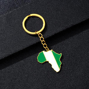 Porte-clés en acier inoxydable plaqué or 18 carats avec drapeau de pays africain, carte des pays africains, pendentif drapeau, chaîne de porte-clés - Product Image 6
