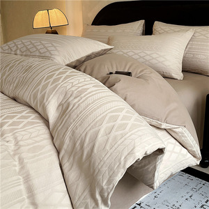 Luxury High Quality Premium Thickened Brushed 100% Cotton <strong>Neutral</strong> Color 3D Yarn-Dyed Jacquard Textured 200TC <strong>Bedding</strong> <strong>Sets</strong> - Product Image 3
