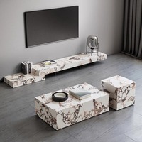 Ensemble de tables basses en marbre blanc poli 100% pierre, style moderne, pour salon, maison, hôtel et bureau