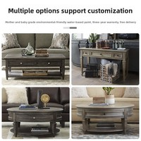 Table basse ronde en bois massif de style rustique américain avec coins arrondis et rangement, plateau en chêne sur mesure, meubles de salon