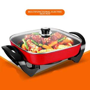 Cuisinière électrique portable carrée 5L 2025 avec pot antiadhésif, couvercle en verre trempé, commande mécanique, pour une cuisine saine, usage domestique et extérieur - Product Image 2