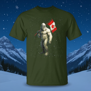 Maple Leaf Yeti Winter Forest T-shirt à manches courtes pour adulte unisexe à col rond avec impression numérique - Product Image 3