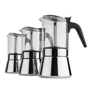 Stovetop Espresso makinesi-ahşap saplı lüks İtalyan kahve makinesi makinesi paslanmaz çelik Pot Pot